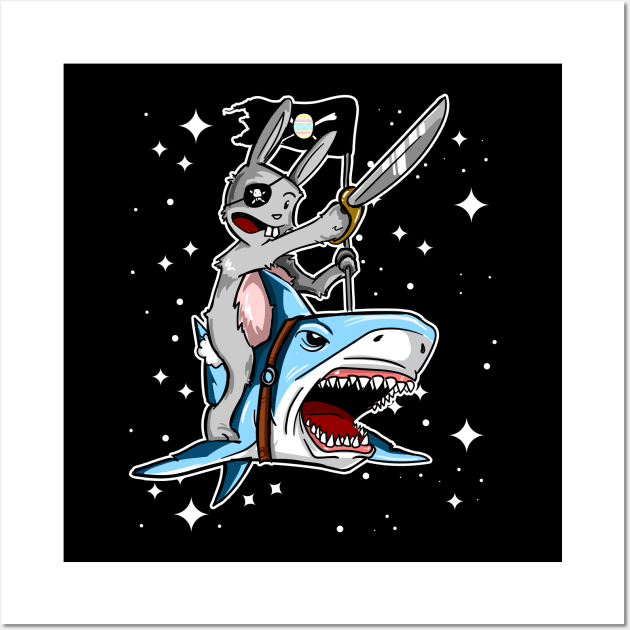 Badass Pirate Easter Bunny riding a Shark !!! Wall Art by Frontoni